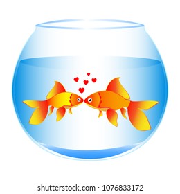 A wonderful concept of love for two golden fish in an aquarium