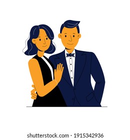Wonderful couple of young people. Two people in elegant clothes. Man and woman. Vector flat illustration