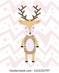 Wonderful deer Holiday poster in Scandinavian style.