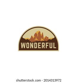 Wonderful desert mountain illustration with badge patch emblem vintage classic retro style