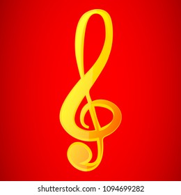 Wonderful design of a golden musical key on a red background
