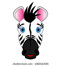Wonderful design of the head of a frightened zebra on a white background