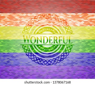 Wonderful emblem on mosaic background with the colors of the LGBT flag