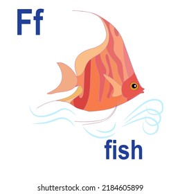 Wonderful fantastic fish, the ABC of children's wall art. Postcards with the alphabet. Poster with children's alphabet. The atmosphere of the game room.  Vector