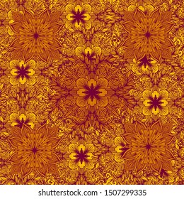 Wonderful fantasy seamless pattern with beautiful mandala elements. Vector illustration for wallpaper, cover, textile, bedding, clothing, prints, cards, wrapping paper for gifts, interior, design etc.