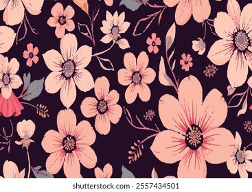 wonderful floral seamless pattern on black background 