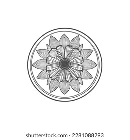 Wonderful flower. Vector illustration. Coloring book page for adults. Black and white line. Love bohemia concept for wedding invitation cards, branding, Coloring page, and label.