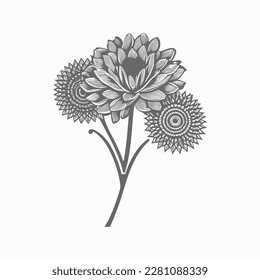Wonderful flower. Vector illustration. Coloring book page for adults. Black and white line. Love bohemia concept for wedding invitation cards, branding, Coloring page, and label.