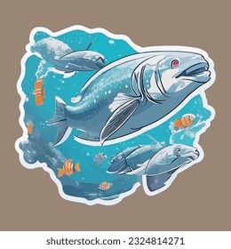 Wonderful Flying Fish Sticker in The Sea