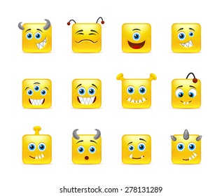 Wonderful and fun emoticons and yellow square-shaped in the form of aliens