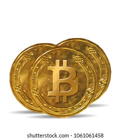 Wonderful Gold Coins. Bitcoin as most important cryptocurrency concept. Elements for design. Vector illustration. Coins in triangulation technique. Coins low poly.