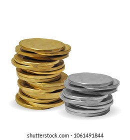 Wonderful Gold and Silver Coins. Elements for design. Vector illustration. Coins in triangulation technique. Coins low poly.