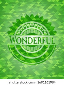 Wonderful green emblem with mosaic ecological style background. Vector Illustration. Detailed.