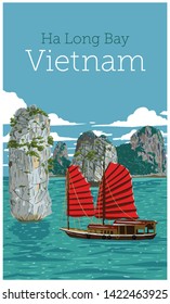 Die wunderbare Ha Long Bay (Abstieg der Dragon Bay), Unesco Welterbe in Vietnam. Vektorillustration.