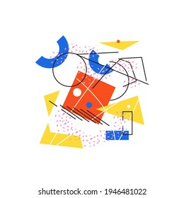 Wonderful hand drawn abstract geometric pattern with shapes for design done with lines and colors on white background