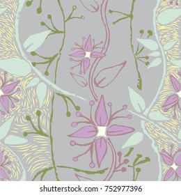 wonderful hand drawn, seamless, floral, vector pattern with stylized flowers, leaves, lines and dots. ideal for wrapping paper, invitation card, wallpaper, background, tile, textile and other prints 