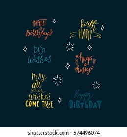 Wonderful handwritten Birthday wishes for amazing  greeting cards. Hand drawn lettering. Happy Birthday card design elements.
