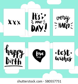 Wonderful handwritten Birthday wishes for amazing  greeting cards.Happy Birthday card design elements.Hand drawn lettering typography for your designs:t-shirts,bags,posters, invitations, cards, etc. 