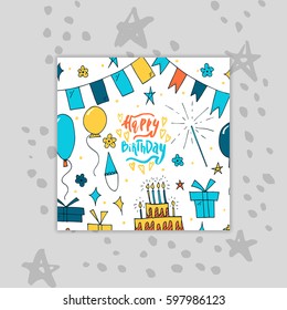 Wonderful handwritten Birthday wishes for amazing  greeting cards.Happy Birthday card design elements.Hand drawn lettering typography for your designs:t-shirts,bags,posters, invitations, cards, etc. 