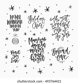 Wonderful handwritten Christmas wishes for amazing holiday greeting cards. Handdrawn lettering. Christmas and New Year card design elements.