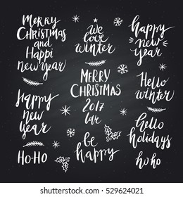 Wonderful handwritten Christmas wishes for amazing holiday greeting cards. Handdrawn lettering. Christmas and New Year card design elements.
