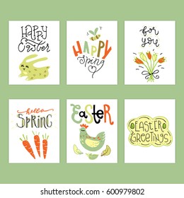 Wonderful handwritten Spring & Easter quotes for amazing greeting cards. Card overlay design elements.Hand drawn lettering typography for your designs:t-shirts,bags,posters, invitations, cards, etc. 