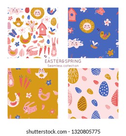 Wonderful handwritten Spring & Easter seamless pattern. Endless silhouette background for package, t-shirts, merch design. Patterns set.