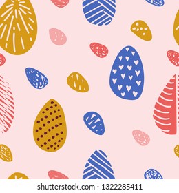 Wonderful handwritten Spring & Easter seamless pattern. Endless silhouette background for package, t-shirts, merch design. 