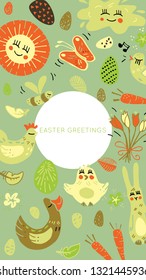 Wonderful handwritten Spring & Easter symbols for amazing greeting cards. Social media photo frame. Template for stories mobile interface, ui, app, web. Vector illustration.