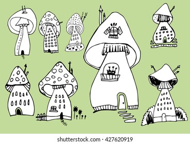 wonderful house, line art, mushroom