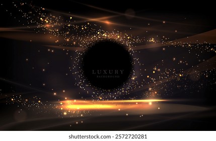 A wonderful illustration with a podium and a round frame with shiny tinsel.