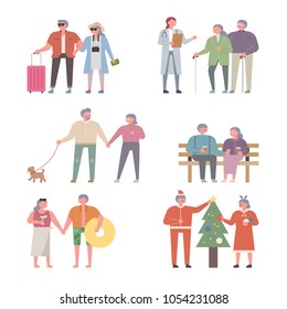 A wonderful lifestyle of an elderly couple. vector illustration flat design