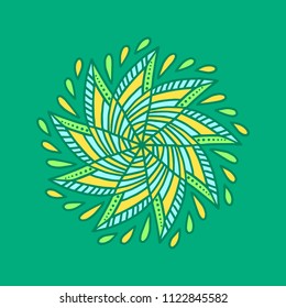 Wonderful Mandala Drawn by Hand in Many Colors Joyful and Happy Doodle Brush Style. Oriental and mystic vector illustration