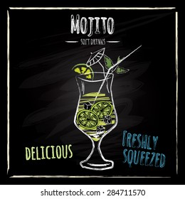 Wonderful mojito , drawn in chalk on a blackboard, banner, vector illustration