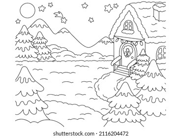 Wonderful natural landscape. Coloring book page for kids. Cartoon style. Vector illustration isolated on white background.