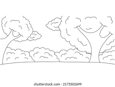 Wonderful natural landscape. Coloring book page for kids. Cartoon style. Vector illustration isolated on white background.
