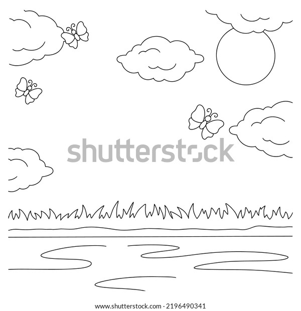 Wonderful Natural Landscape Coloring Book Page Stock Vector (Royalty ...