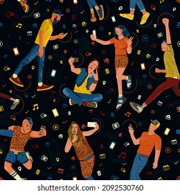 WONDERFUL PATTERN OF PEOPLE WITH CELLPHONE AND PHONE ICONS