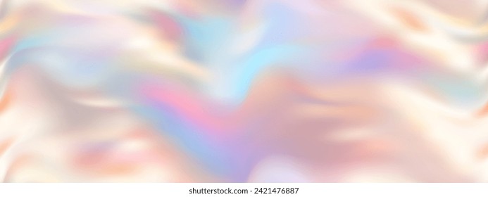 A wonderful pearlescent seamless pattern with delicate color transitions. Waves of pastel shades of pearl shell. Nacre bg. Vector illustration with gradient mesh.