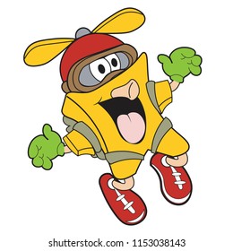 wonderful pig animal cartoon with copter fan revolving blades on his head magic suit