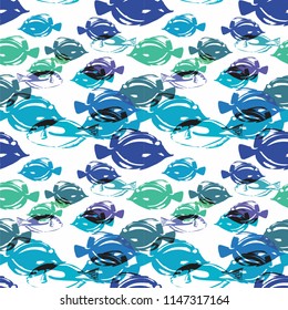 wonderful pop-art style vector graphic seamless pattern with stylized color fish with dots. great for wallpaper, textile, fabric, packaging paper, Bandanna, wrapping diary cover and other prints