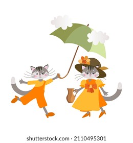 A wonderful print for a baby pillow, napkin, clothes with a cat boy and a cat girl. Chinese New Year.