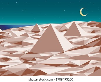 
Wonderful pyramid landscape at night under the moon and starry sky