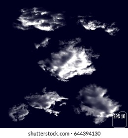 Wonderful realistic thunderclouds on the background of the night sky. Vector illustration