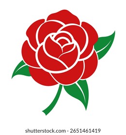 Wonderful red rose of Japan with green leaves.