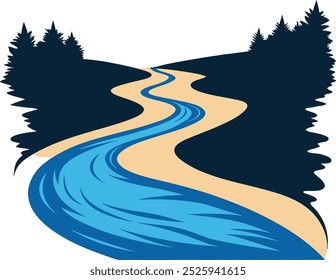 A wonderful River silhouette vector art illustration design with no background, river colorful graphic illustration design.