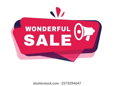 Wonderful sale banner sign or tag modern red sticker template for announce. Vector element with megaphone isolated white background.