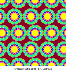 Wonderful seamless pattern with abstract flowers. Items are located geometrically. Background is red