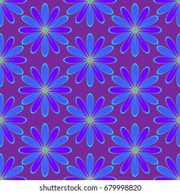 Wonderful seamless pattern with abstract flowers. Items are located geometrically. Background is violet