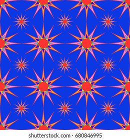 Wonderful seamless pattern with abstract flowers. Items are located geometrically. Background is blue